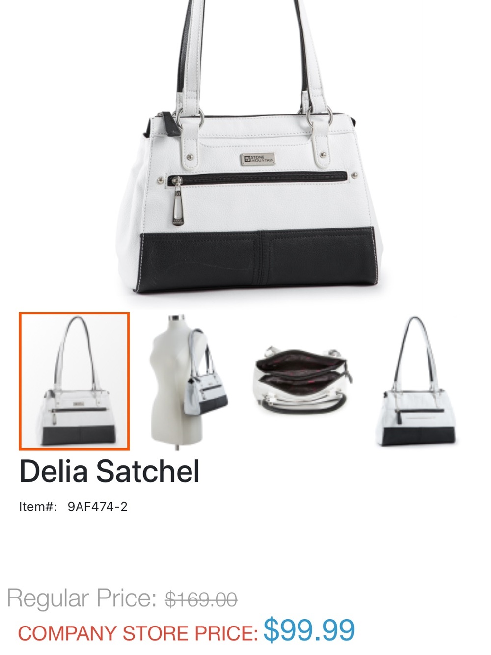 dELiA*s White and Black Satchel with Front Zip Pocket